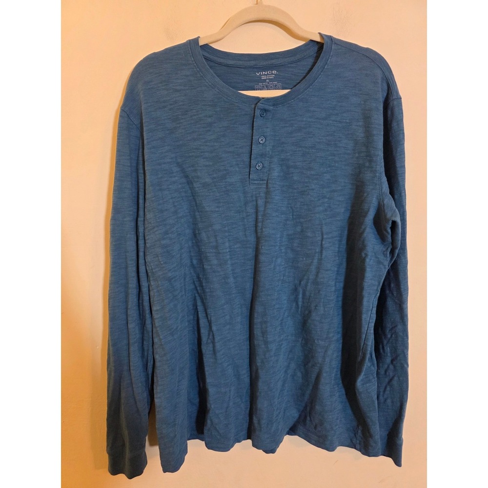 Vince Mens Blue Slub Cotton Long Sleeve Henley Shirt XL‎ MX519-9385